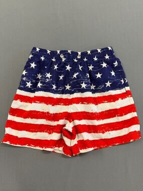 American Flag Patriotic Youth Size M Swim Trunks Lined With Side Pocket USA